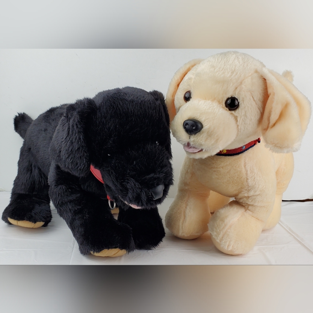 Build-A-Bear BAB Black & Yellow Lab Labrador & Puppy Dogs Plush - Lot of 2 - GUC